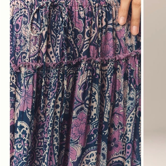 Anthropologie Bohemian Ruffled Paisley Maxi Skirt & Top Set Purple Size Small - Picture 4 of 11